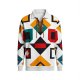 Men's Colorful Geometric Block Print Polo Collar Sweatshirt with Lace-Up Neck