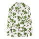 Women's White Long-Sleeve Polo Shirt with Full Green Leaf & Branch Print