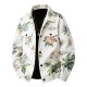 Men's White Floral & Tropical Leaf Print Shirt Collar Jacket with Utility Pockets