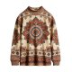 Women's Beige High Neck Top with Ethnic Mandala Print