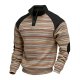 Men's Khaki Half-Zip Stand Collar Sweatshirt with Multi-Color Stripe Print
