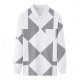 Women's White & Gray Diamond Plaid Patchwork Long-Sleeve Polo Shirt