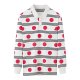 Women's White Long-Sleeve Polo Shirt with Red Polka Dot & Black Stripe Print