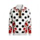 Men's Black Polka Dot & Red Rose Print Polo Collar Sweatshirt with Lace-Up Neck