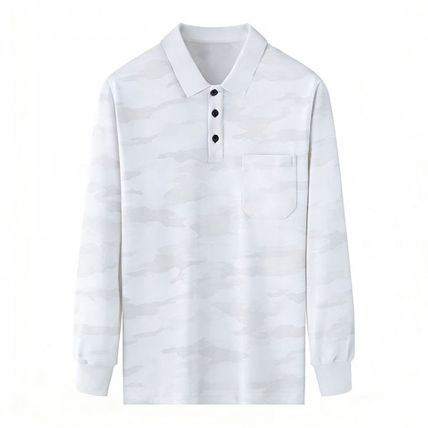 Women's Light White Camouflage Print Long-Sleeve Polo Shirt